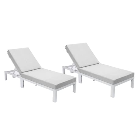 Chelsea Modern Outdoor White Chaise Lounge Chair With Light Grey Cushions